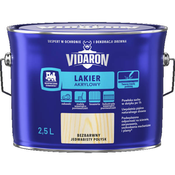 Lakier akrylowy bezbarwny jedwabisty połysk 2,5L VIDARON